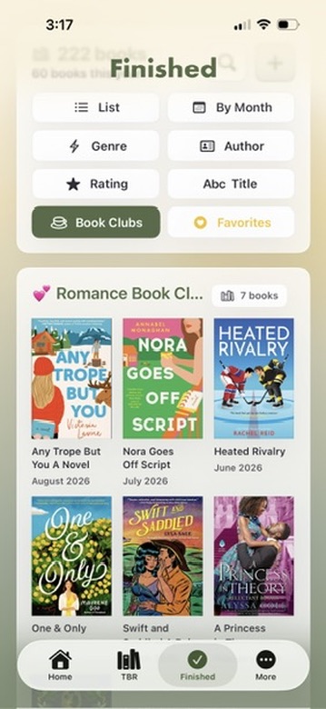 Nightstand Finished screen showing completed picks for a book club
