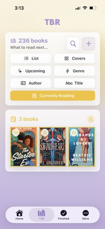 Nightstand TBR showing three currently reading books