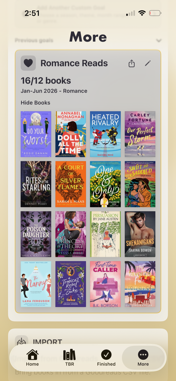 Nightstand custom reading goal screen