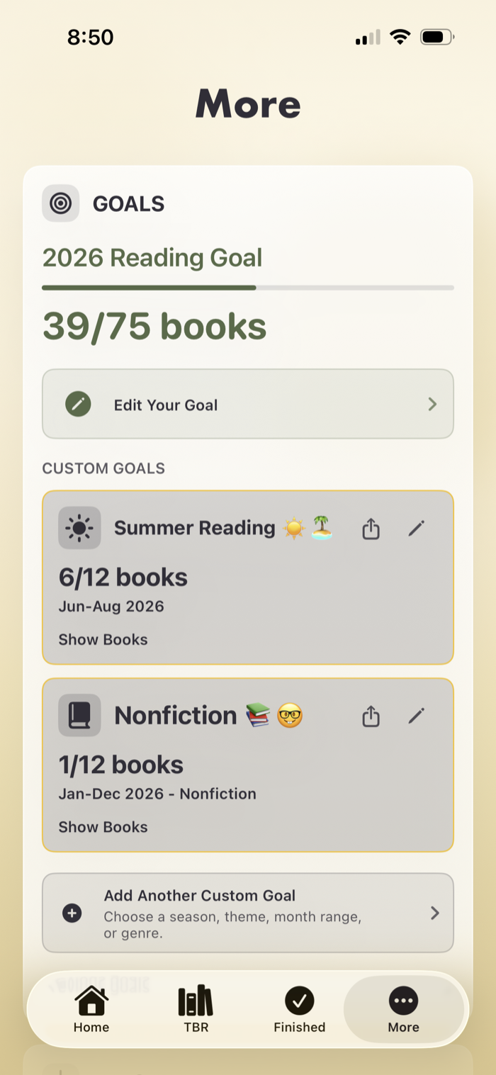 Nightstand reading goals screen