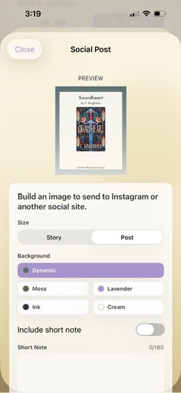 Nightstand social post creator with Post size selected